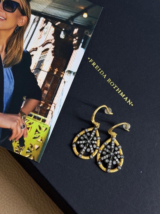 FREIDA ROTHMAN - Black and Gold Brooklyn Grit Starburst Teardrop Earrings